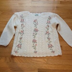 VINTAGE Colleen's Collectables Elegant Floral Knit Sweater - Cream